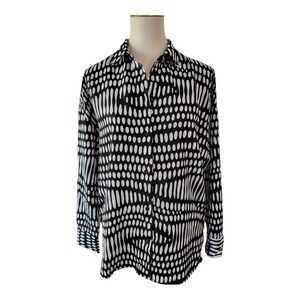 MNG Mango Suit Black White Abstract Dot Print Button Down Blouse Shirt Wm Size M